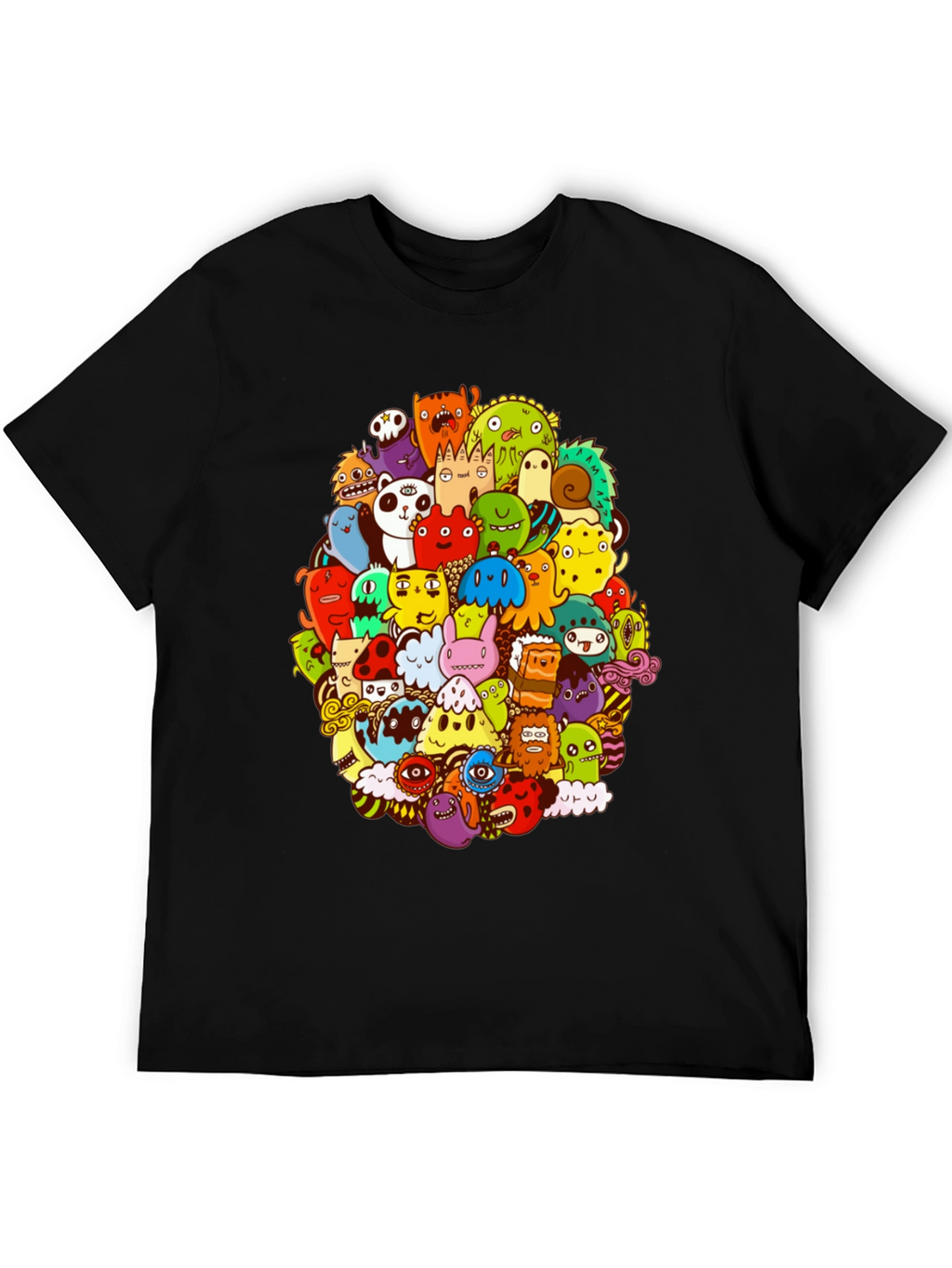 Monster Doodle Graphic Print Black T-Shirt