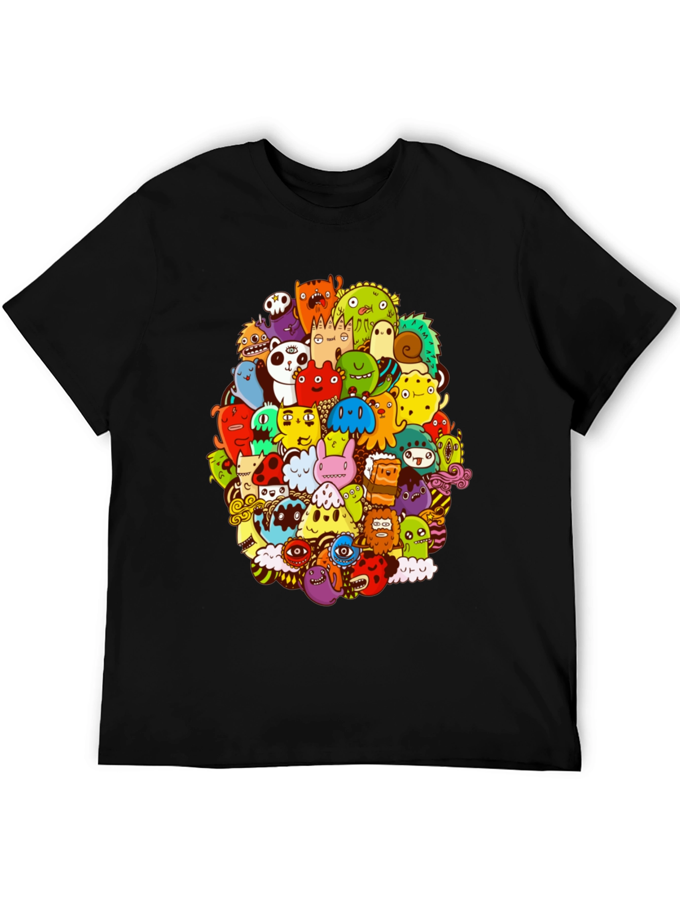 Monster Doodle Graphic Print Black T-Shirt