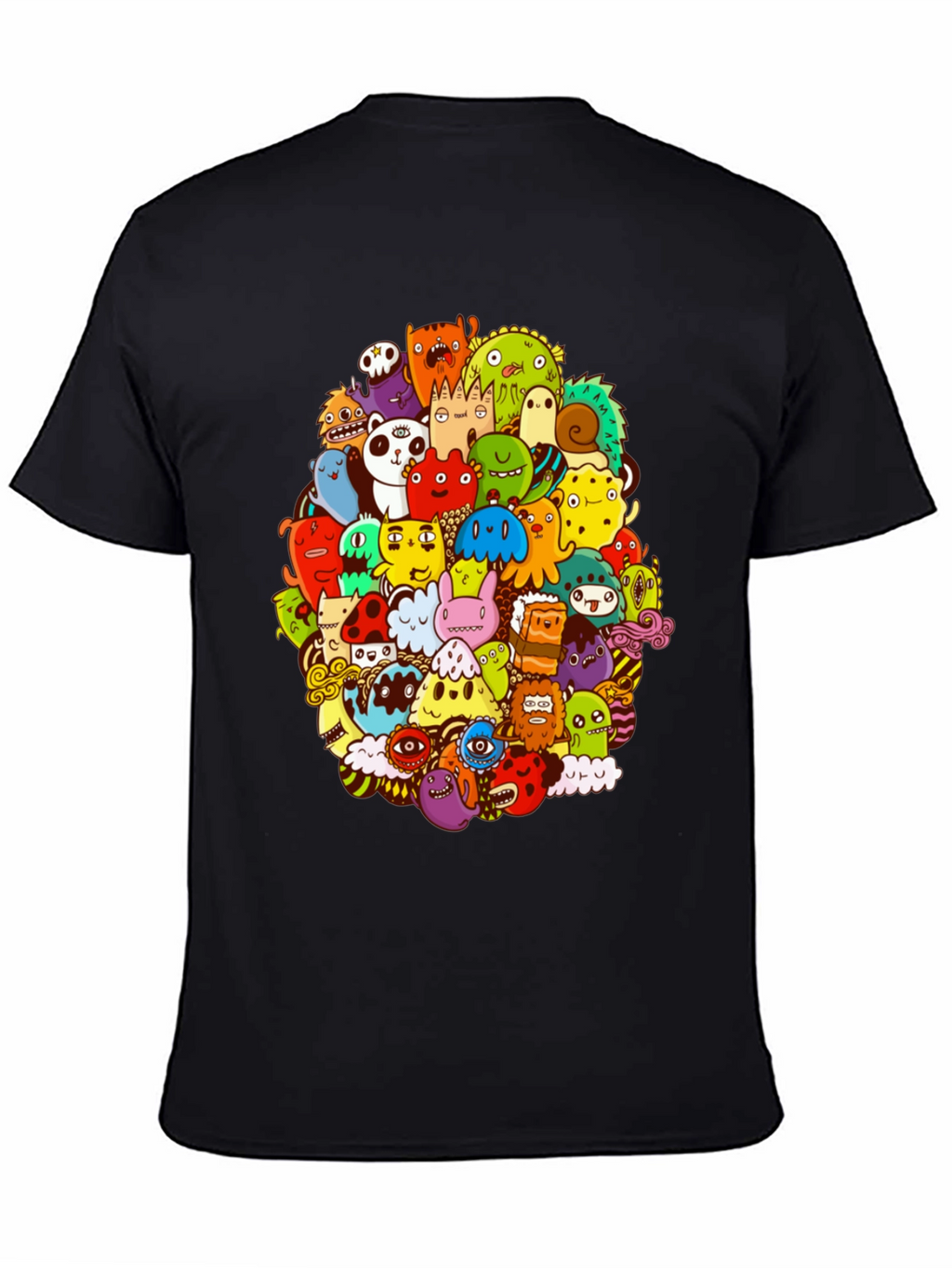 Monster Doodle Graphic Print Black T-Shirt