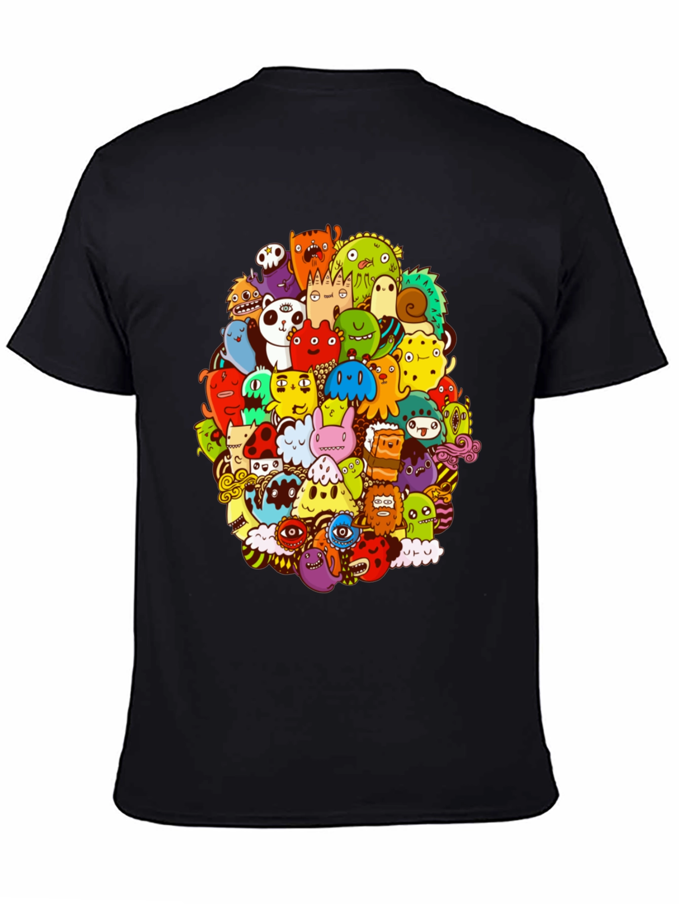 Monster Doodle Graphic Print Black T-Shirt