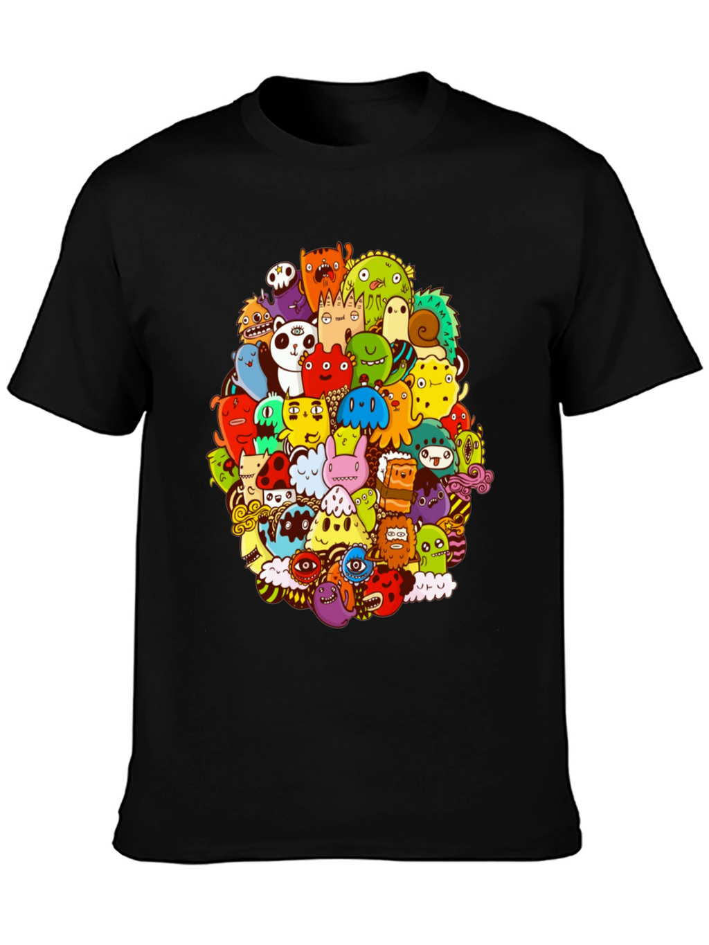 Monster Doodle Graphic Print Black T-Shirt