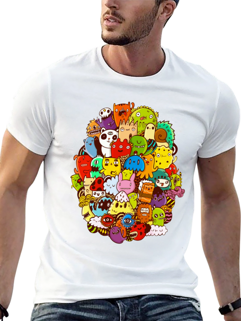 Monster Doodle Graphic Print Black T-Shirt