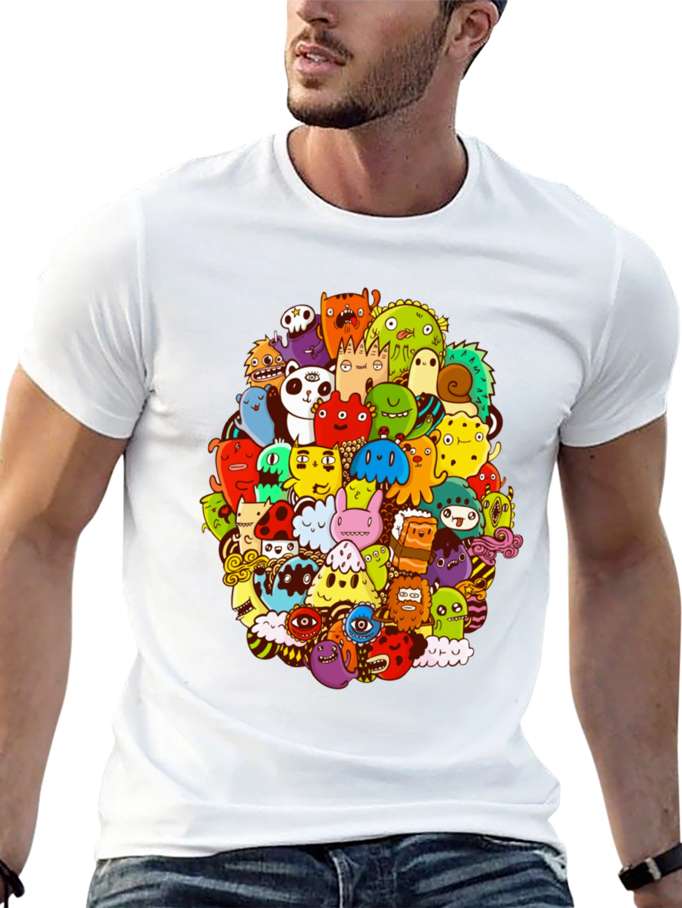 Monster Doodle Graphic Print Black T-Shirt