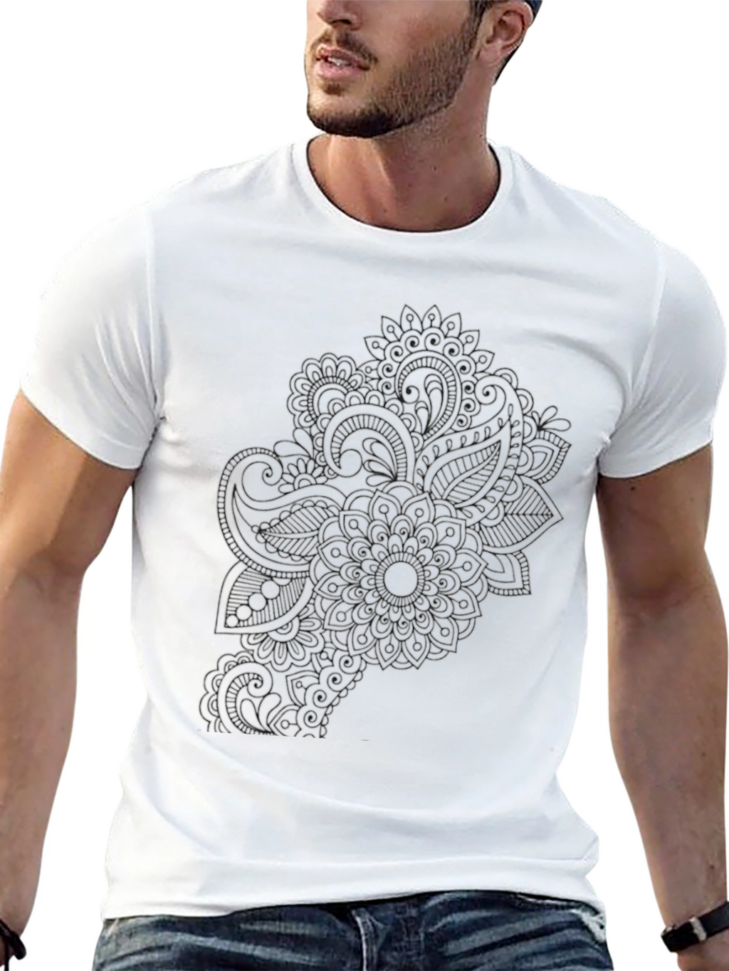 Black Tee with Elegant Mandala Style Design