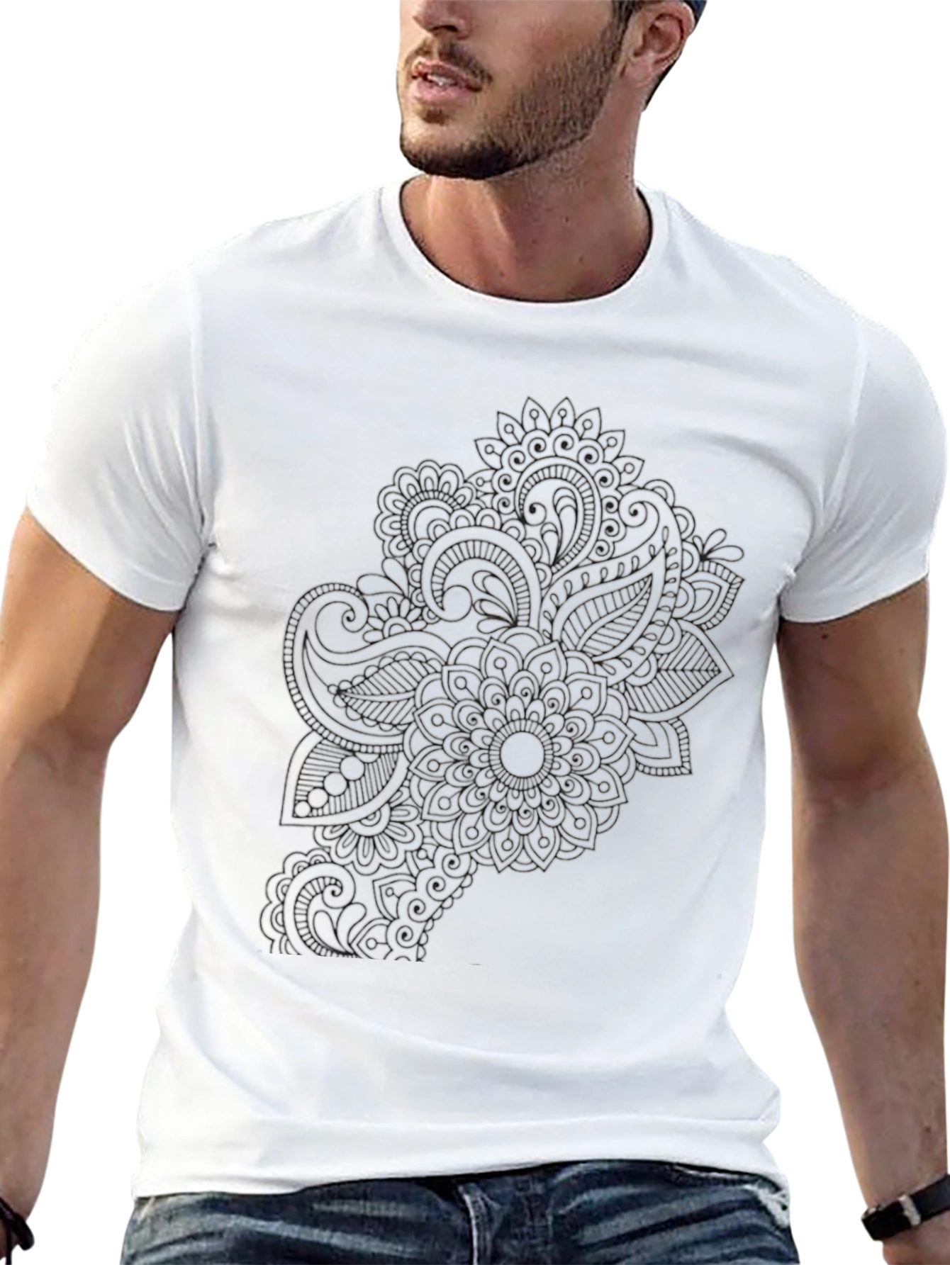 Black Tee with Elegant Mandala Style Design