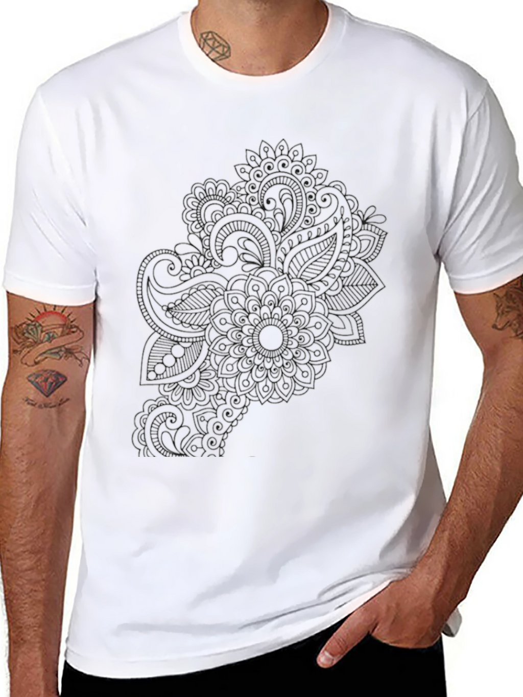Black Tee with Elegant Mandala Style Design