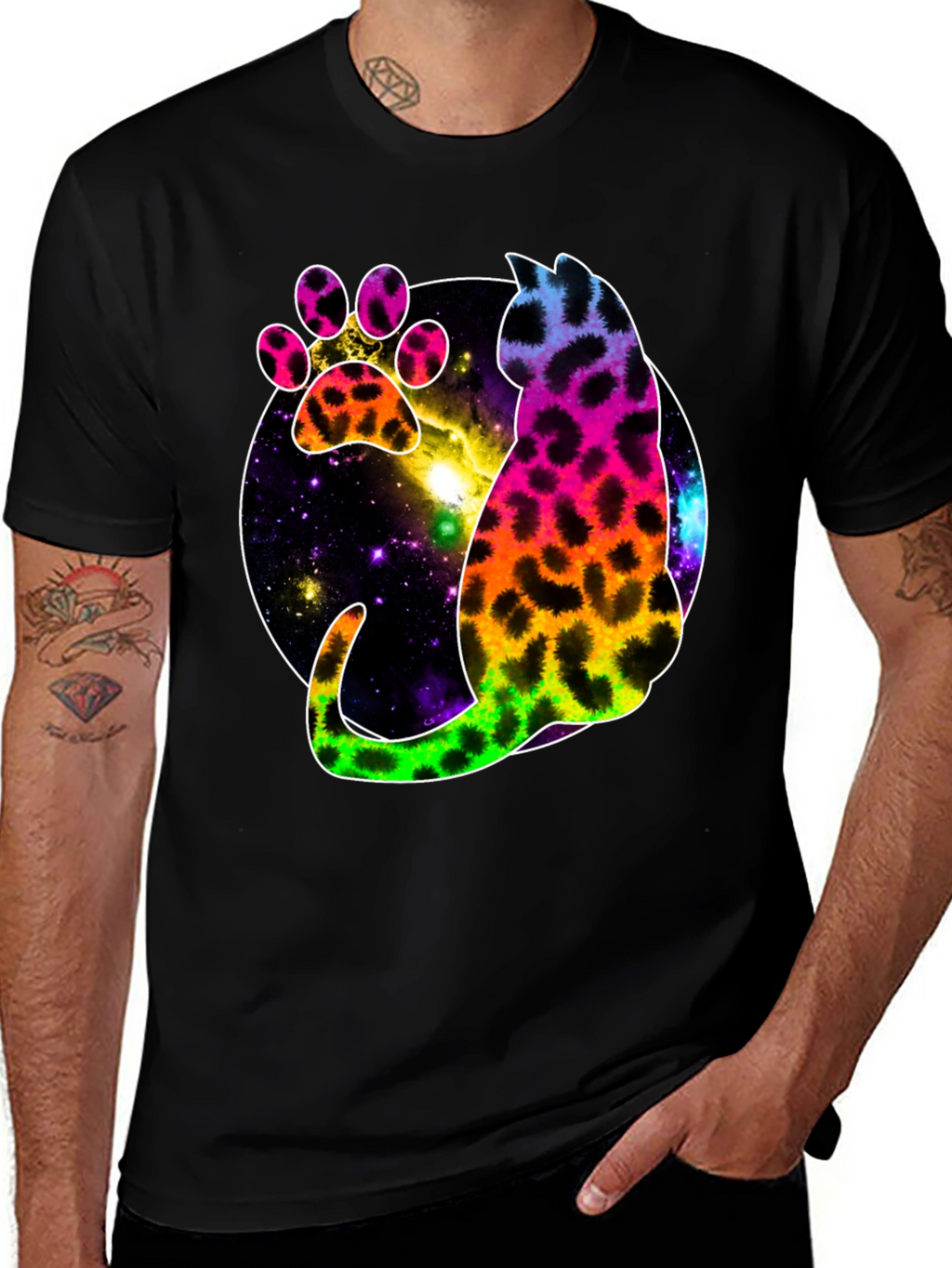 Galaxy Cat Paw Print T-Shirt - Stylish Unisex Tee