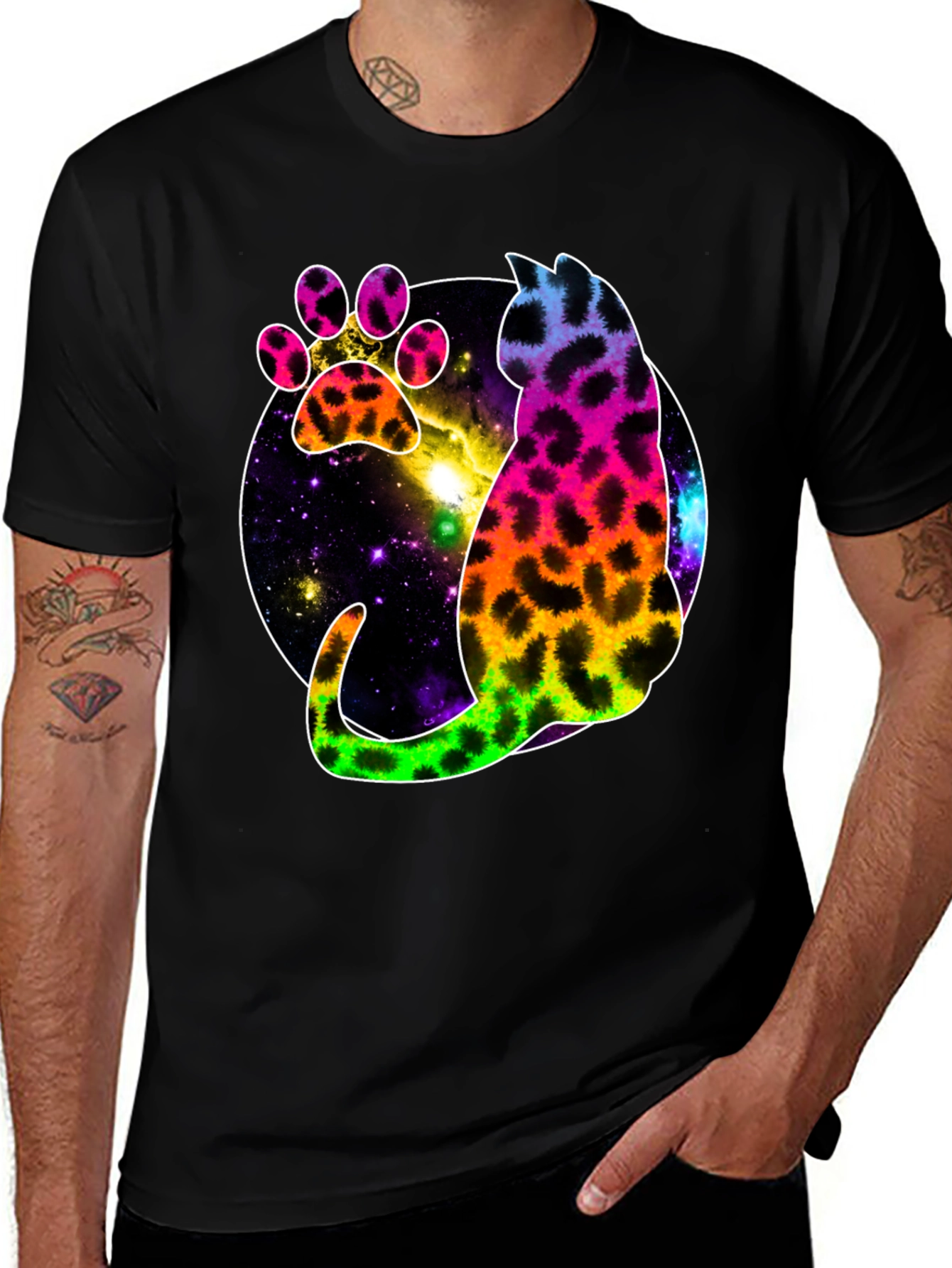 Galaxy Cat Paw Print T-Shirt - Stylish Unisex Tee