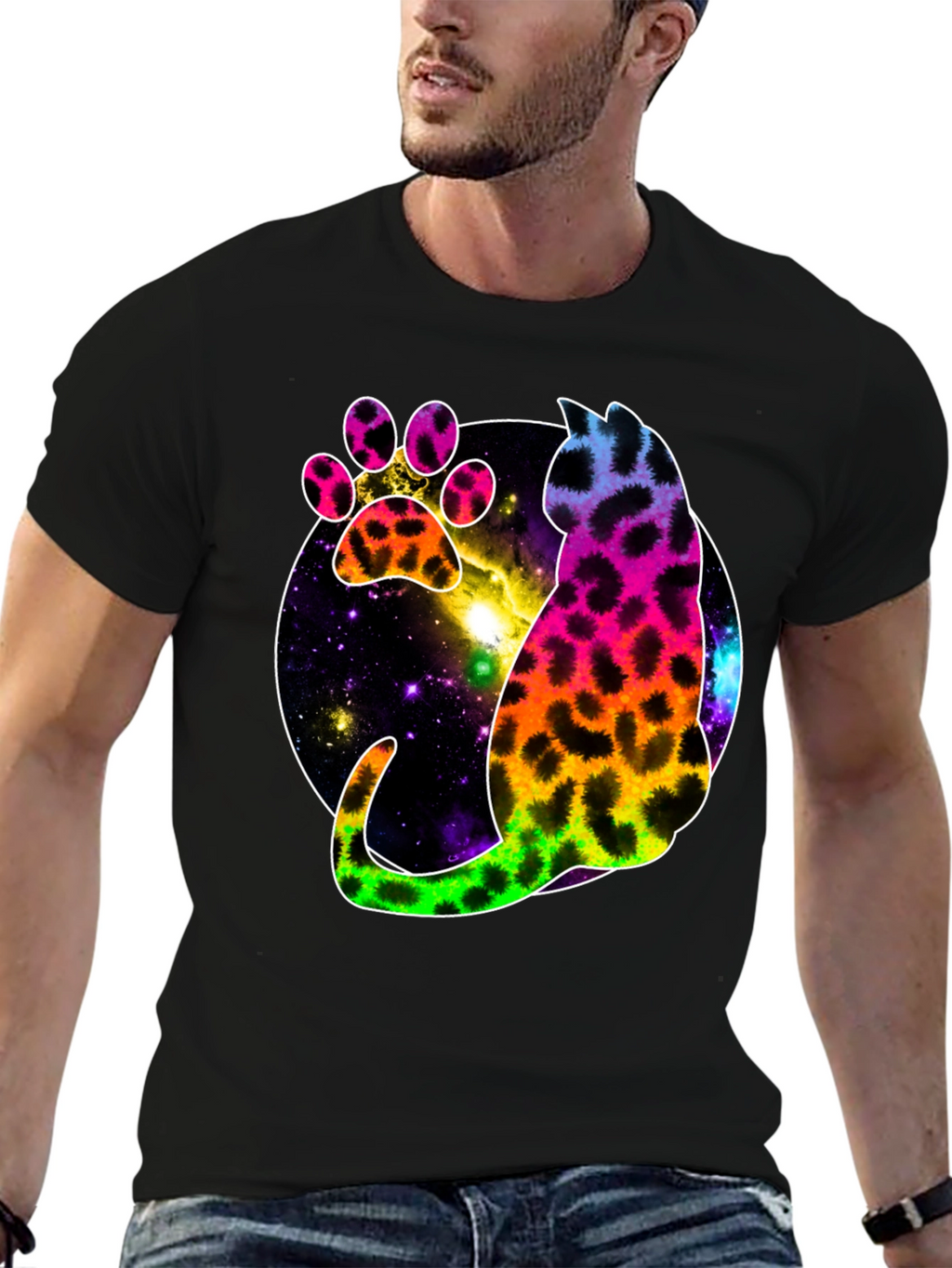 Galaxy Cat Paw Print T-Shirt - Stylish Unisex Tee
