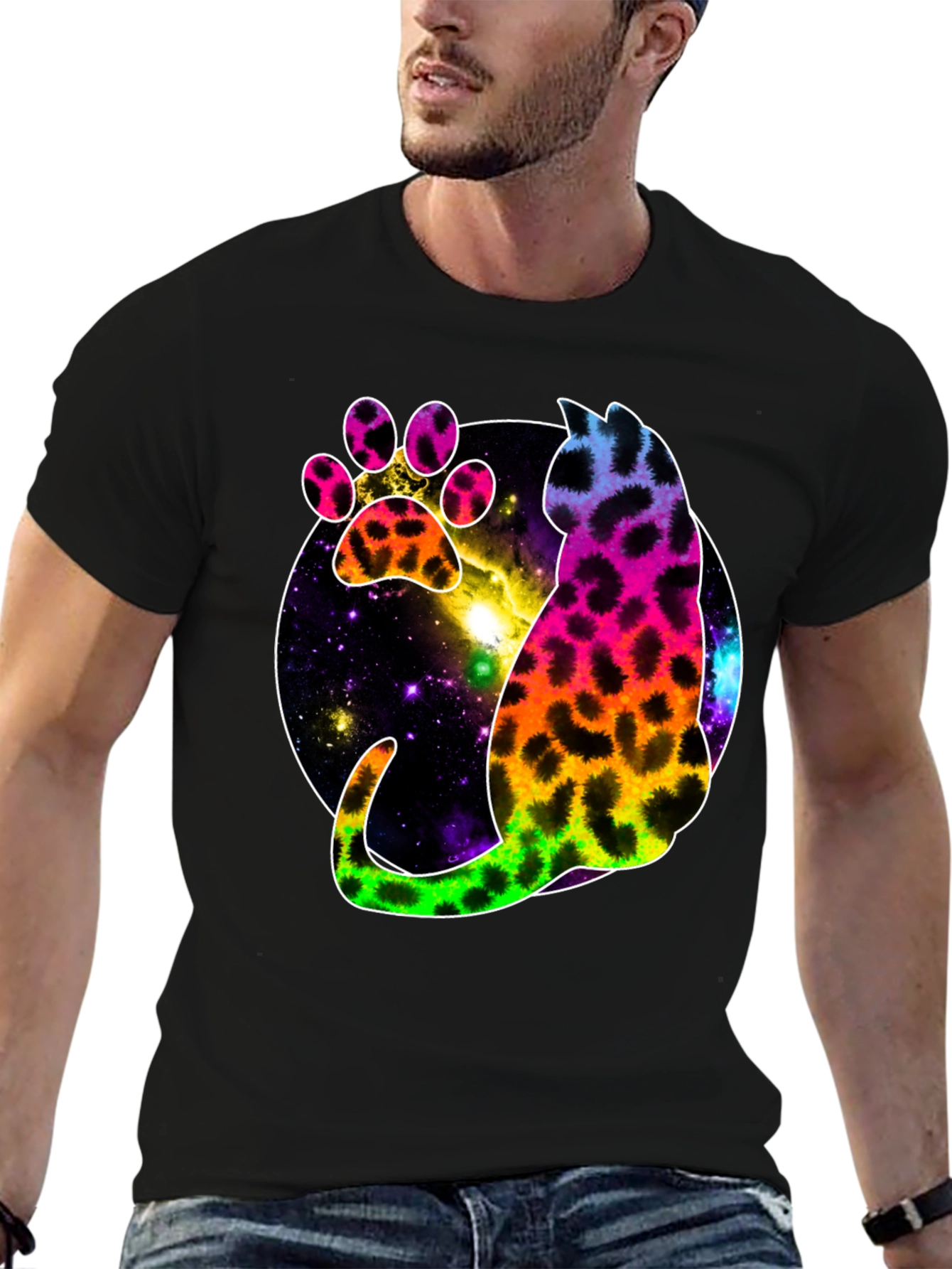 Galaxy Cat Paw Print T-Shirt - Stylish Unisex Tee