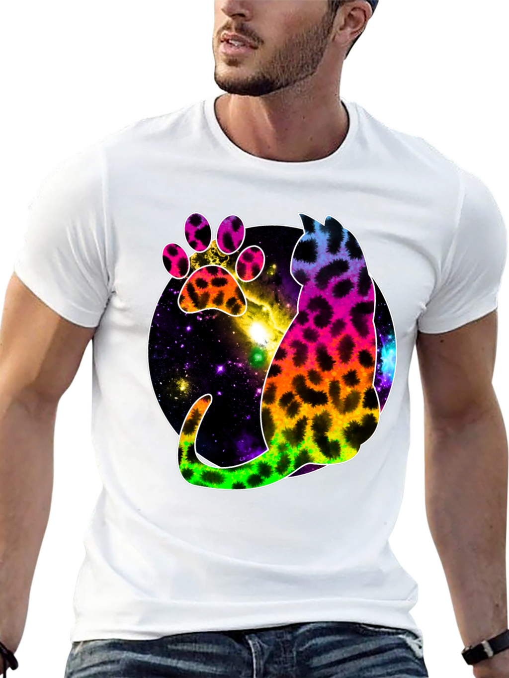 Galaxy Cat Paw Print T-Shirt - Stylish Unisex Tee