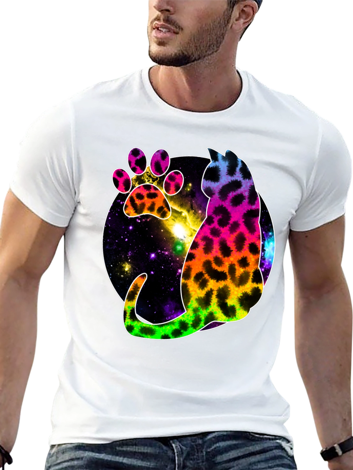 Galaxy Cat Paw Print T-Shirt - Stylish Unisex Tee