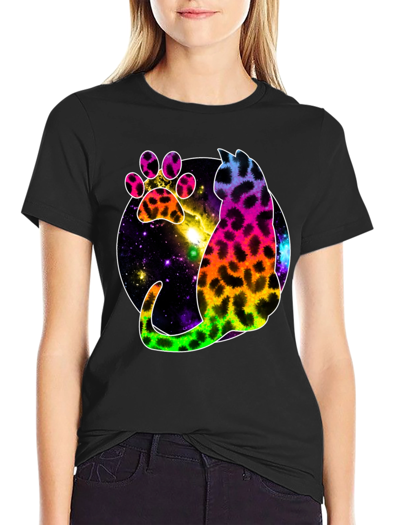 Galaxy Cat Paw Print T-Shirt - Stylish Unisex Tee