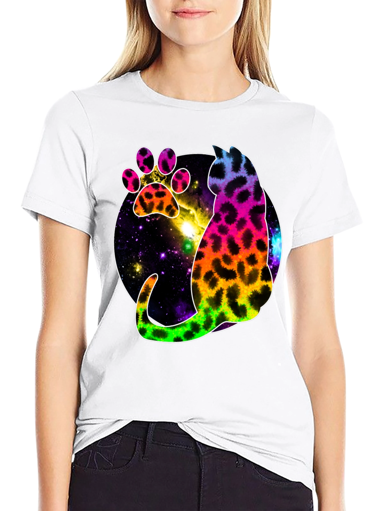 Galaxy Cat Paw Print T-Shirt - Stylish Unisex Tee