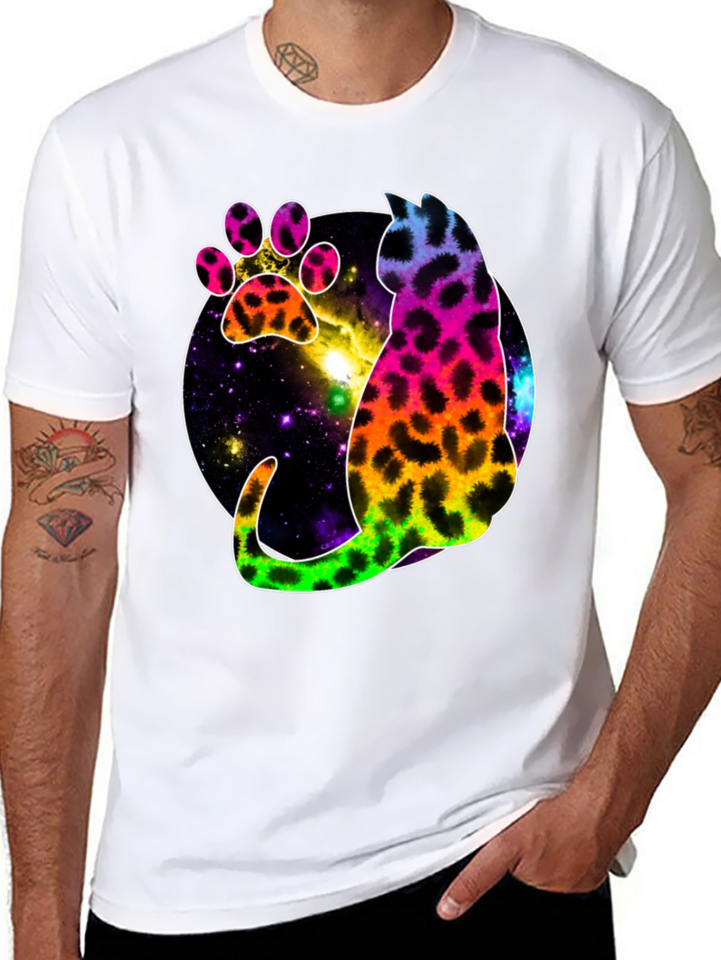 Galaxy Cat Paw Print T-Shirt - Stylish Unisex Tee