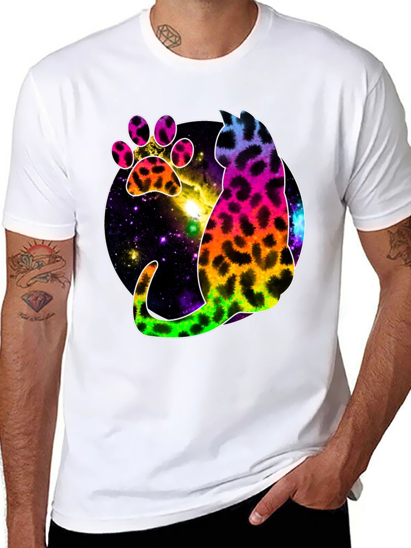 Galaxy Cat Paw Print T-Shirt - Stylish Unisex Tee
