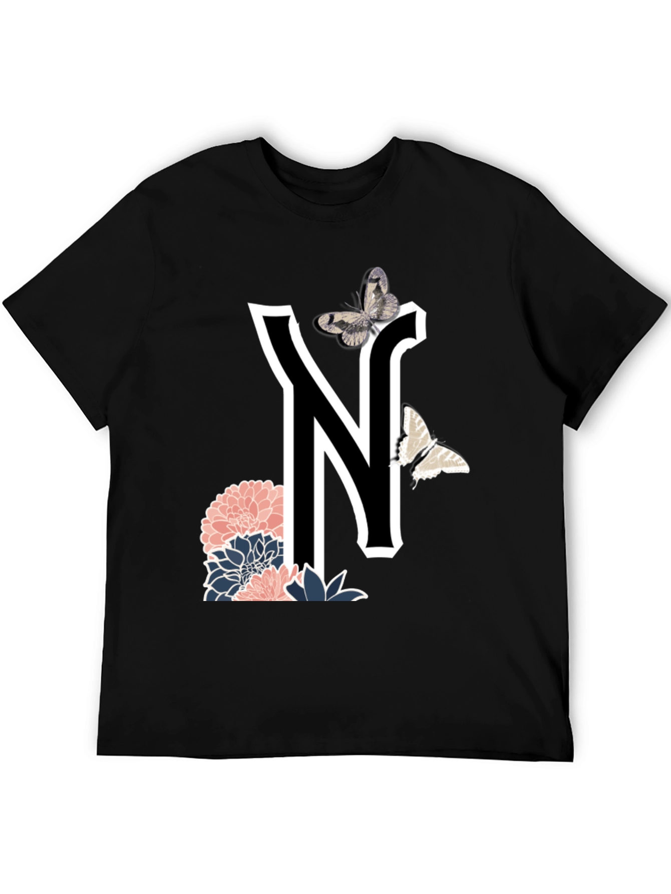 Letter N Floral Butterfly T-Shirt