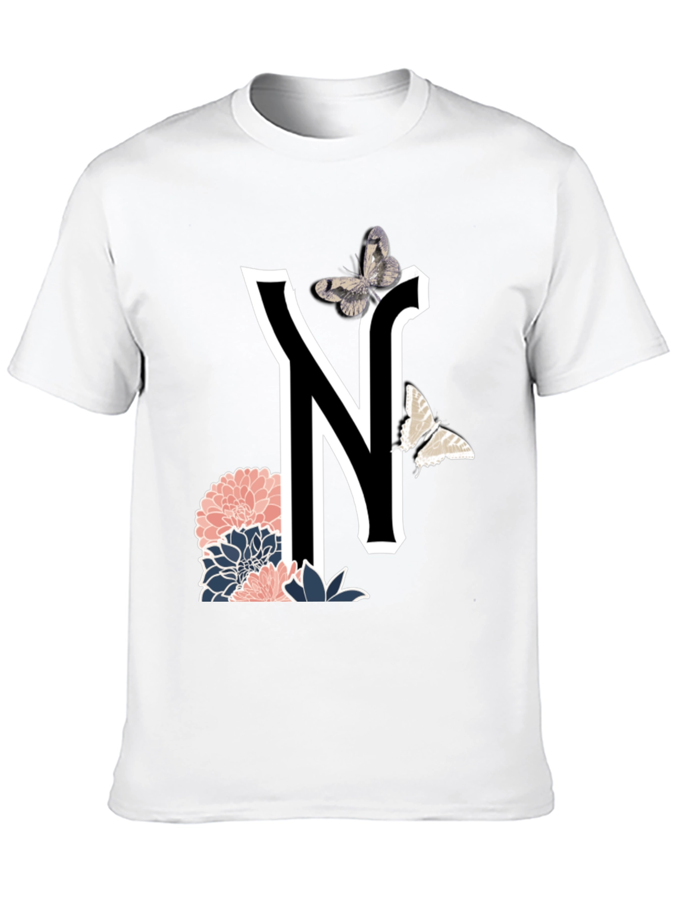Letter N Floral Butterfly T-Shirt