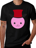 Cute Bunny Top Hat Graphic Tee - Black