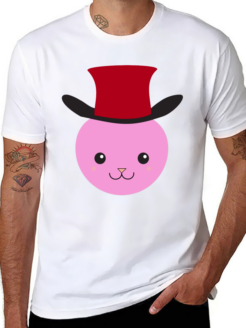 Cute Bunny Top Hat Graphic Tee - Black