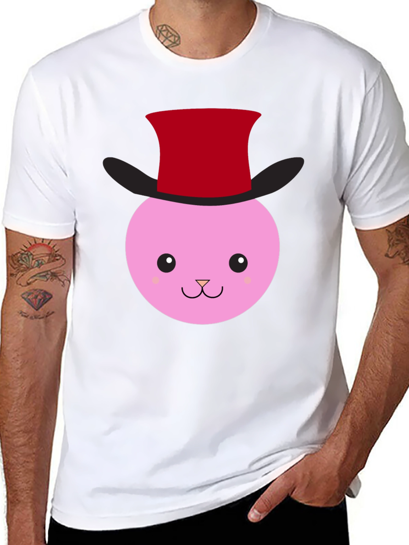 Cute Bunny Top Hat Graphic Tee - Black