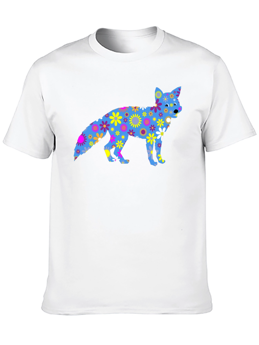 Floral Fox Graphic Tee - Black Cotton T-Shirt