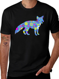 Floral Fox Graphic Tee - Black Cotton T-Shirt