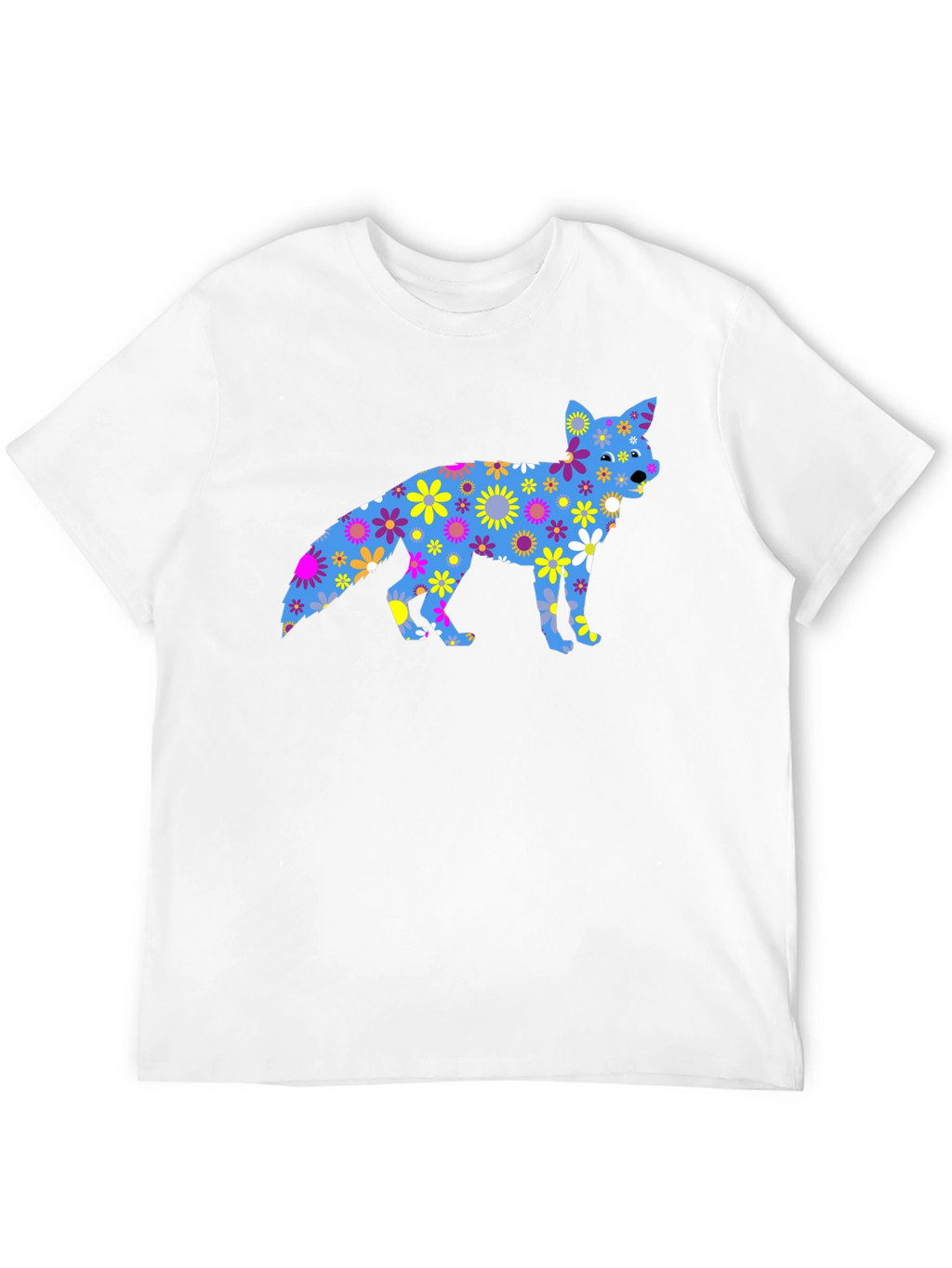Floral Fox Graphic Tee - Black Cotton T-Shirt