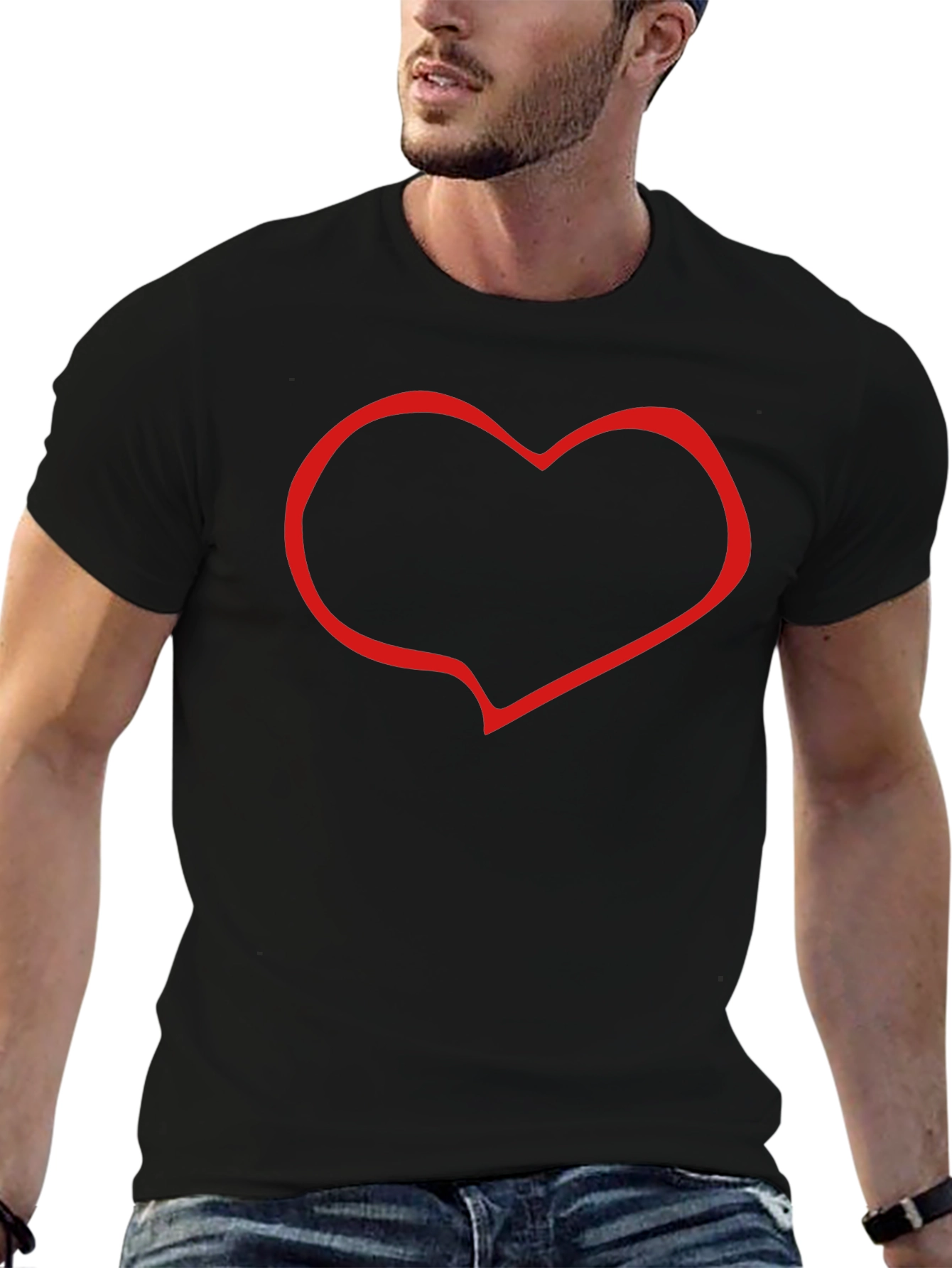 Black T-Shirt with Red Heart Outline