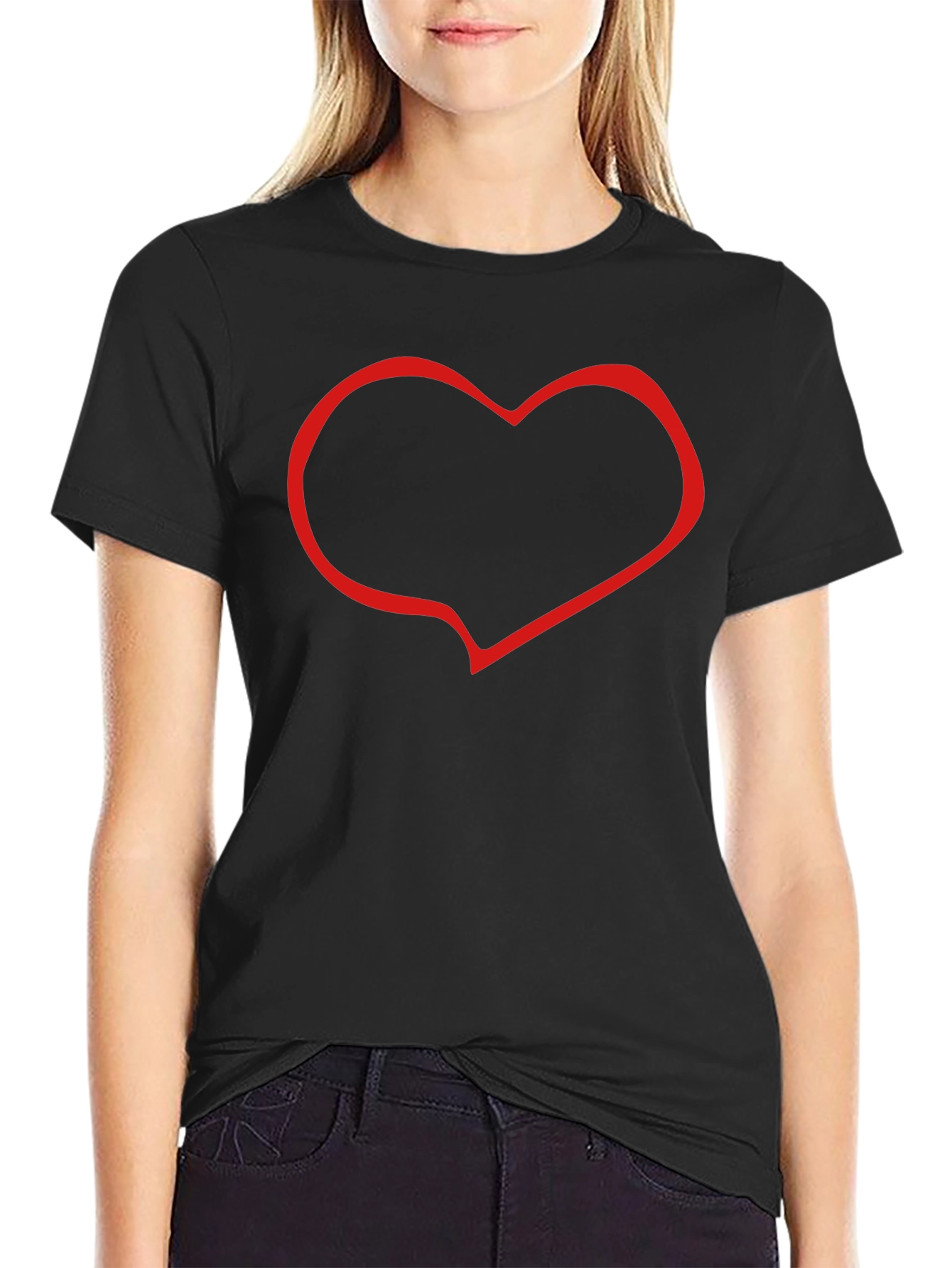 Black T-Shirt with Red Heart Outline