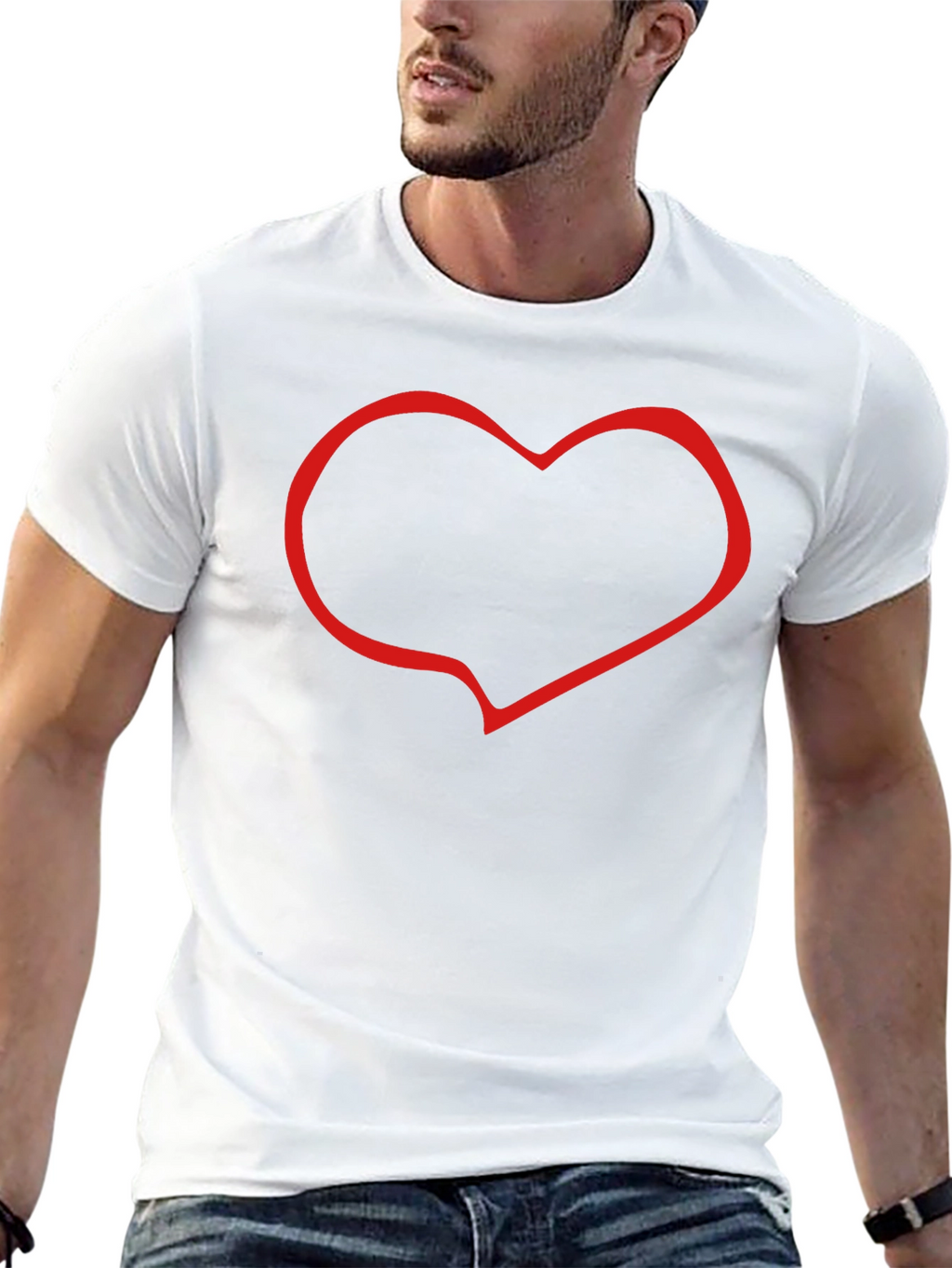 Black T-Shirt with Red Heart Outline