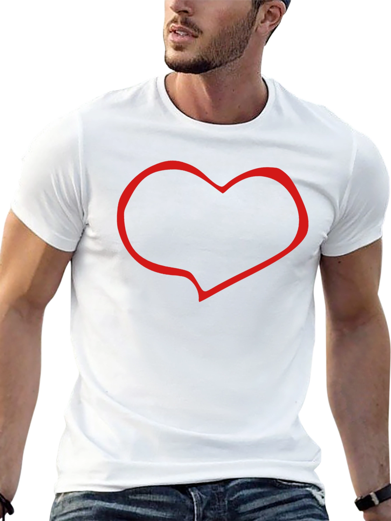 Black T-Shirt with Red Heart Outline