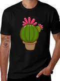 Cactus Bloom Graphic Tee - Mens Black Cotton T-Shirt
