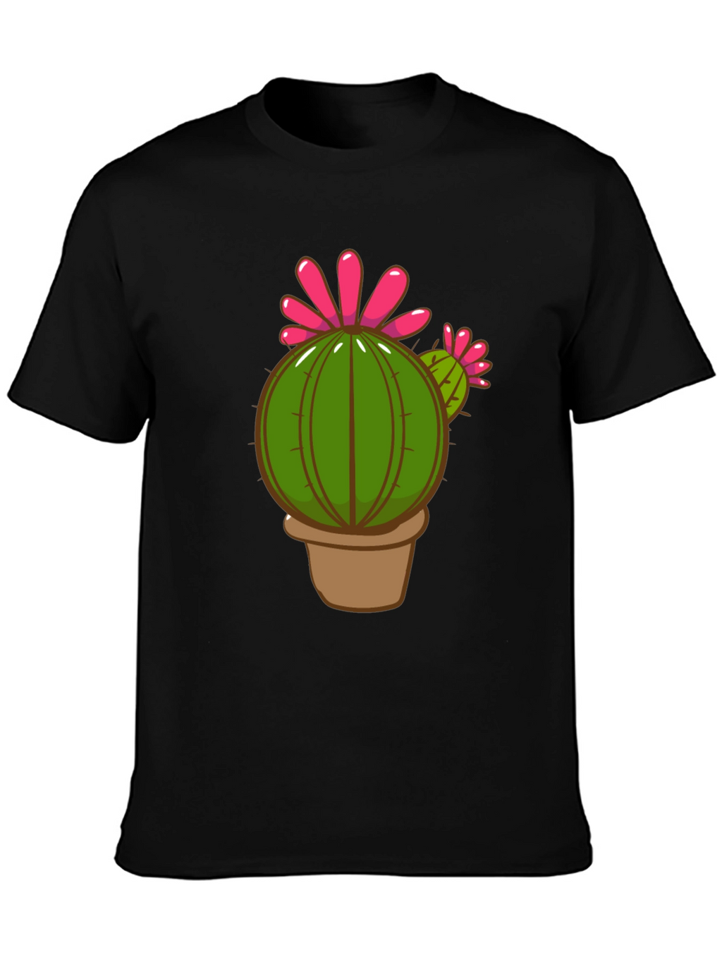 Cactus Bloom Graphic Tee - Mens Black Cotton T-Shirt