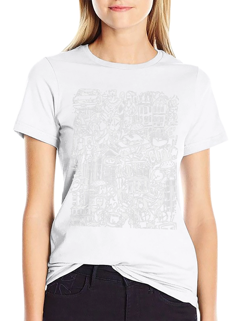 Cityscape Doodle Graphic Tee - Black Urban Style