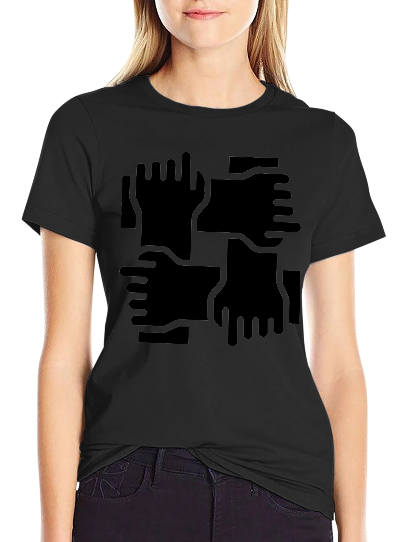 Abstract Hand Print Black T-Shirt