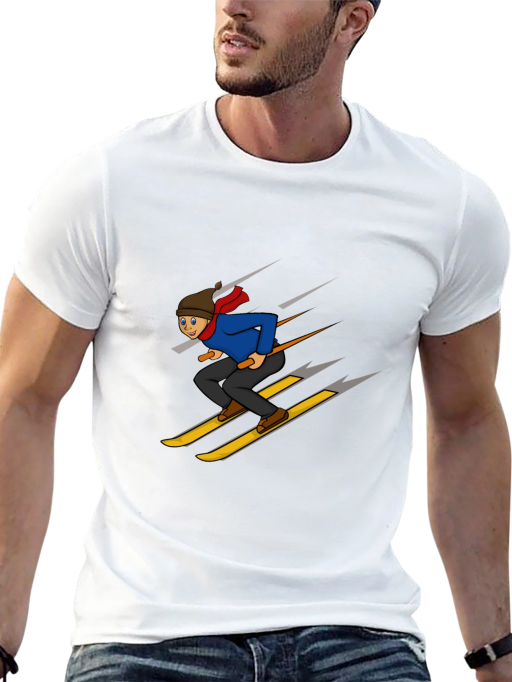 Cartoon Skier Graphic T-Shirt