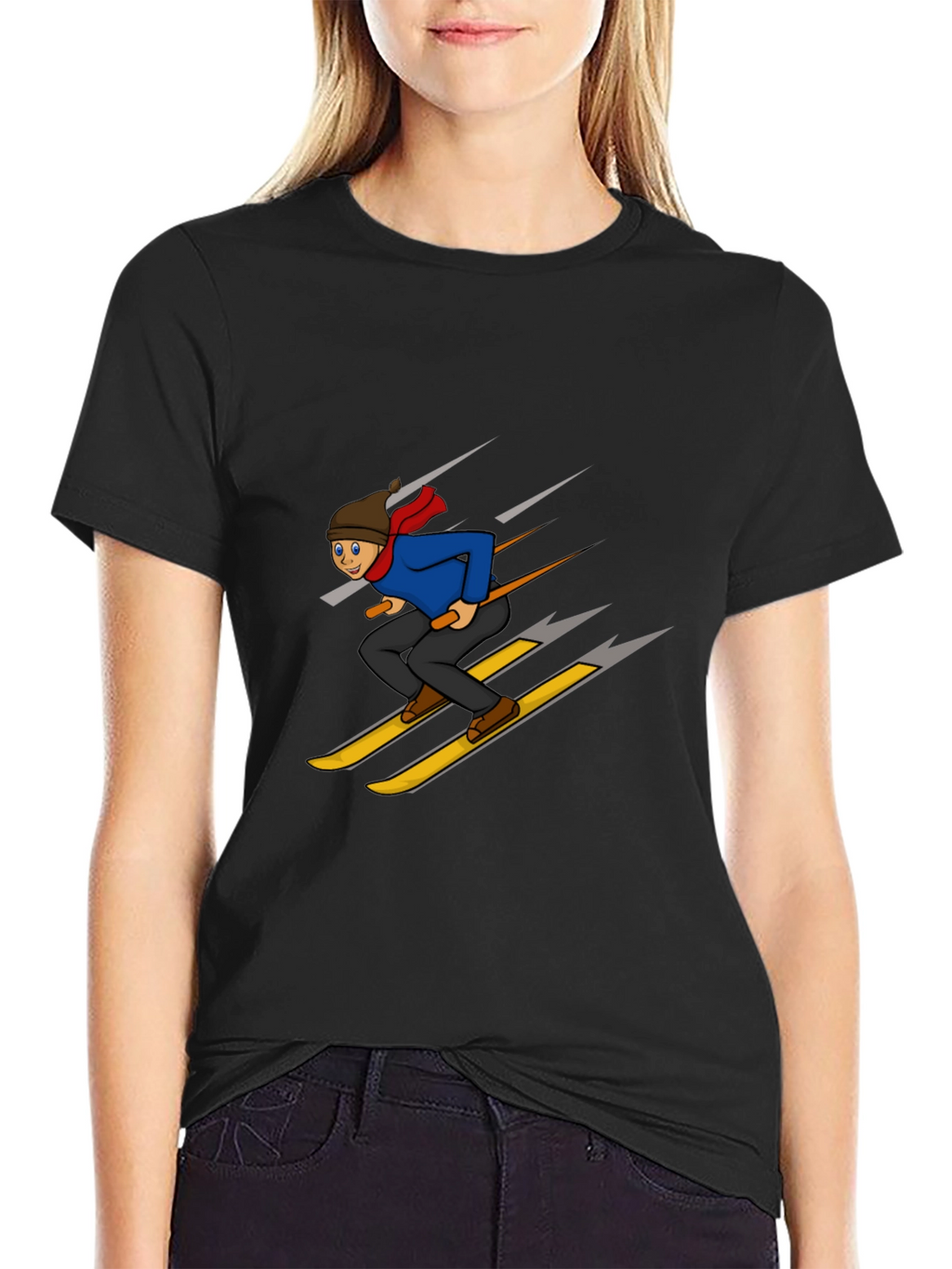 Cartoon Skier Graphic T-Shirt
