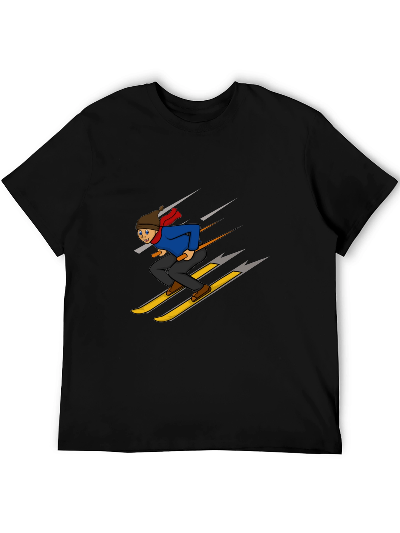 Cartoon Skier Graphic T-Shirt