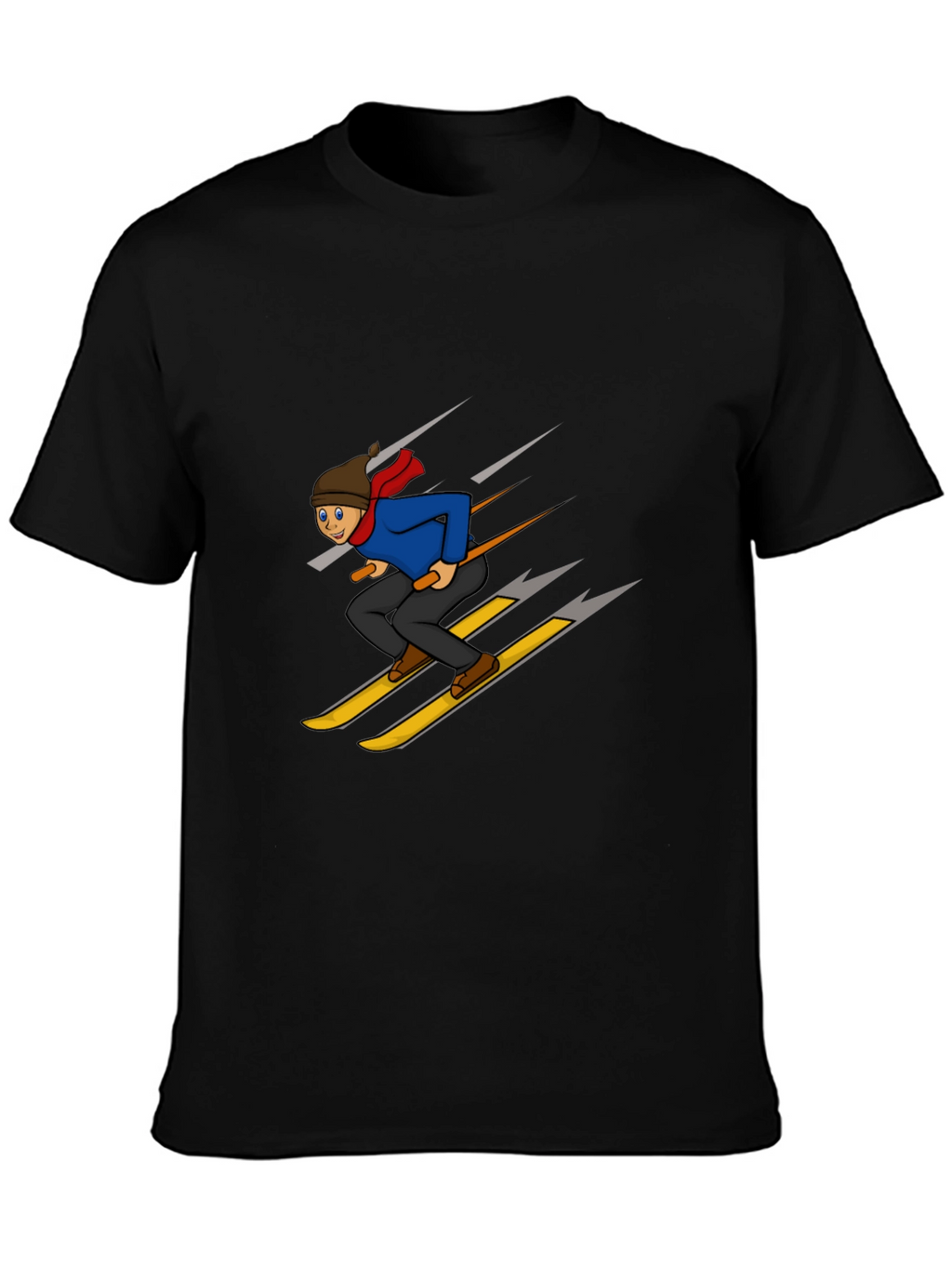 Cartoon Skier Graphic T-Shirt