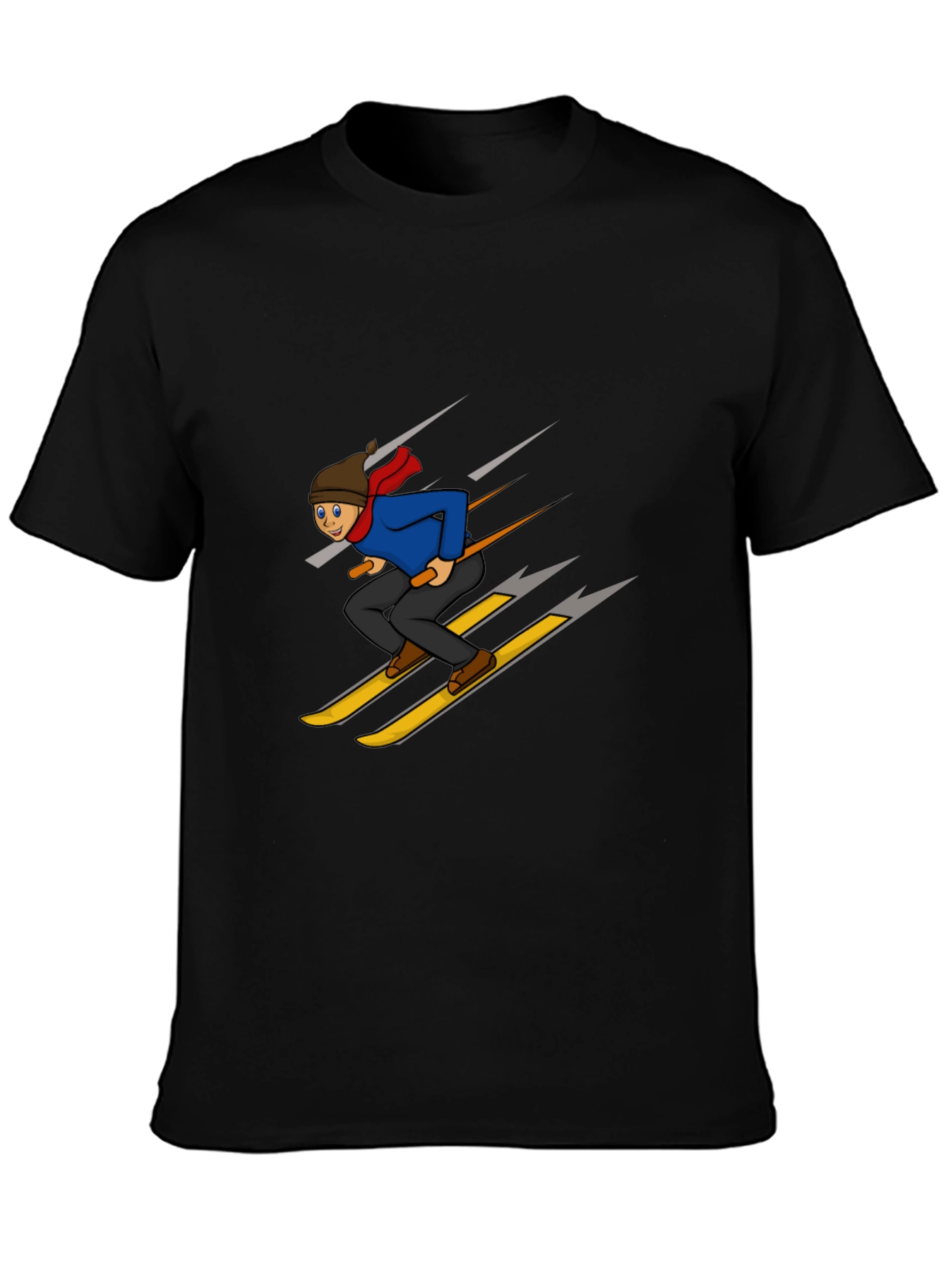 Cartoon Skier Graphic T-Shirt