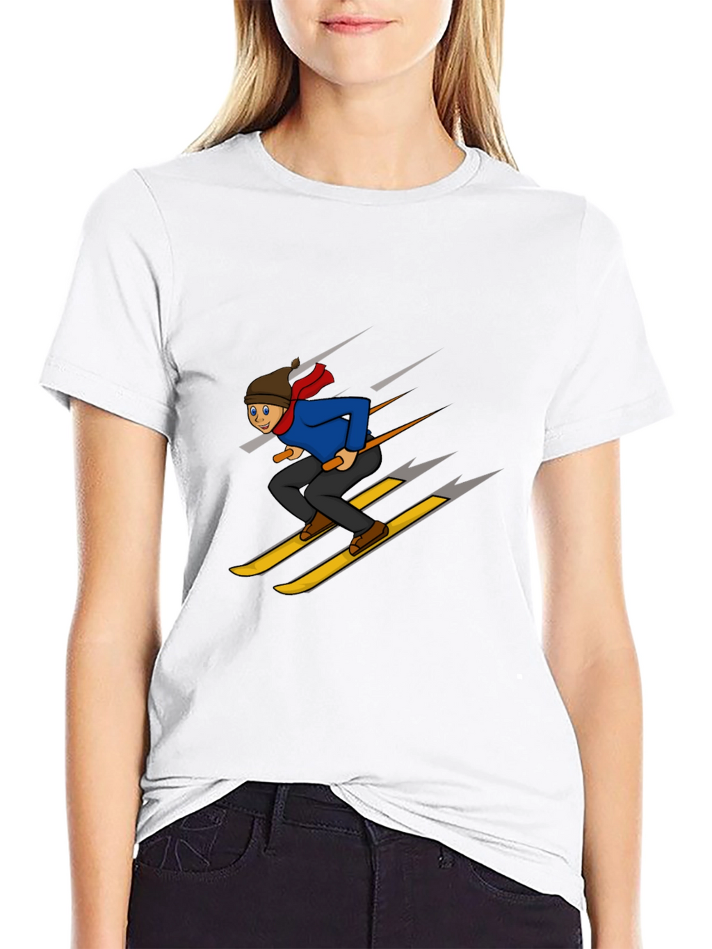 Cartoon Skier Graphic T-Shirt