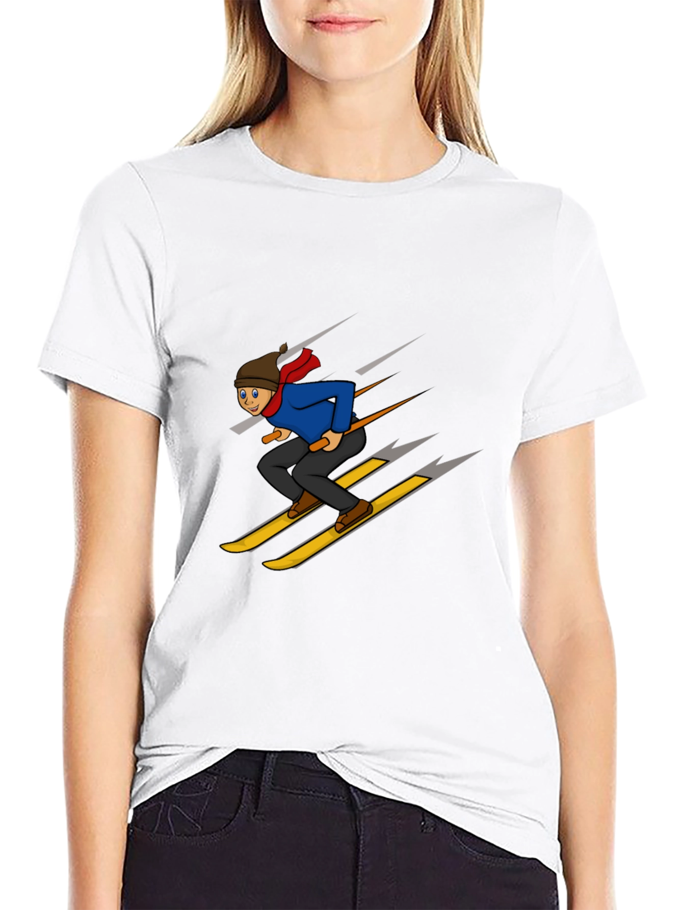 Cartoon Skier Graphic T-Shirt