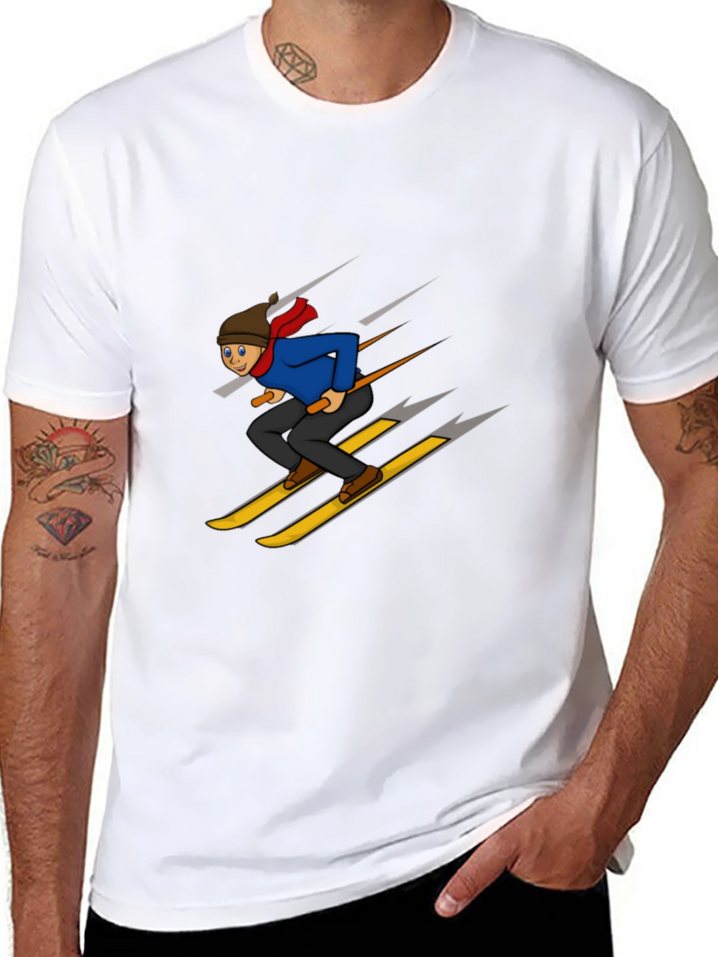 Cartoon Skier Graphic T-Shirt