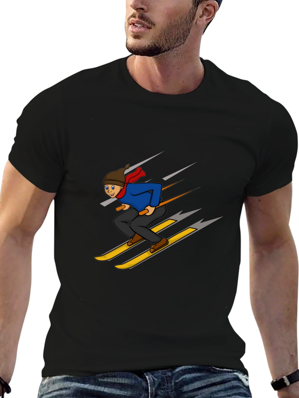 Cartoon Skier Graphic T-Shirt