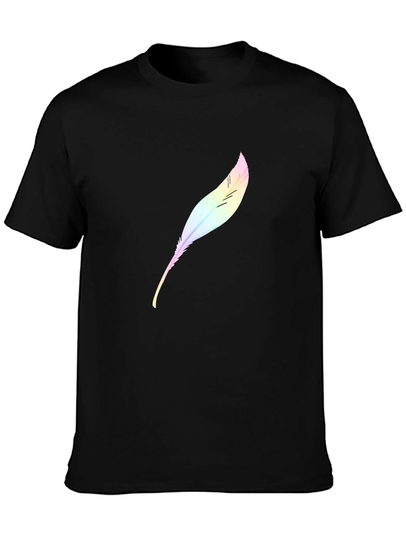 Mens Black T-Shirt with Feather Design