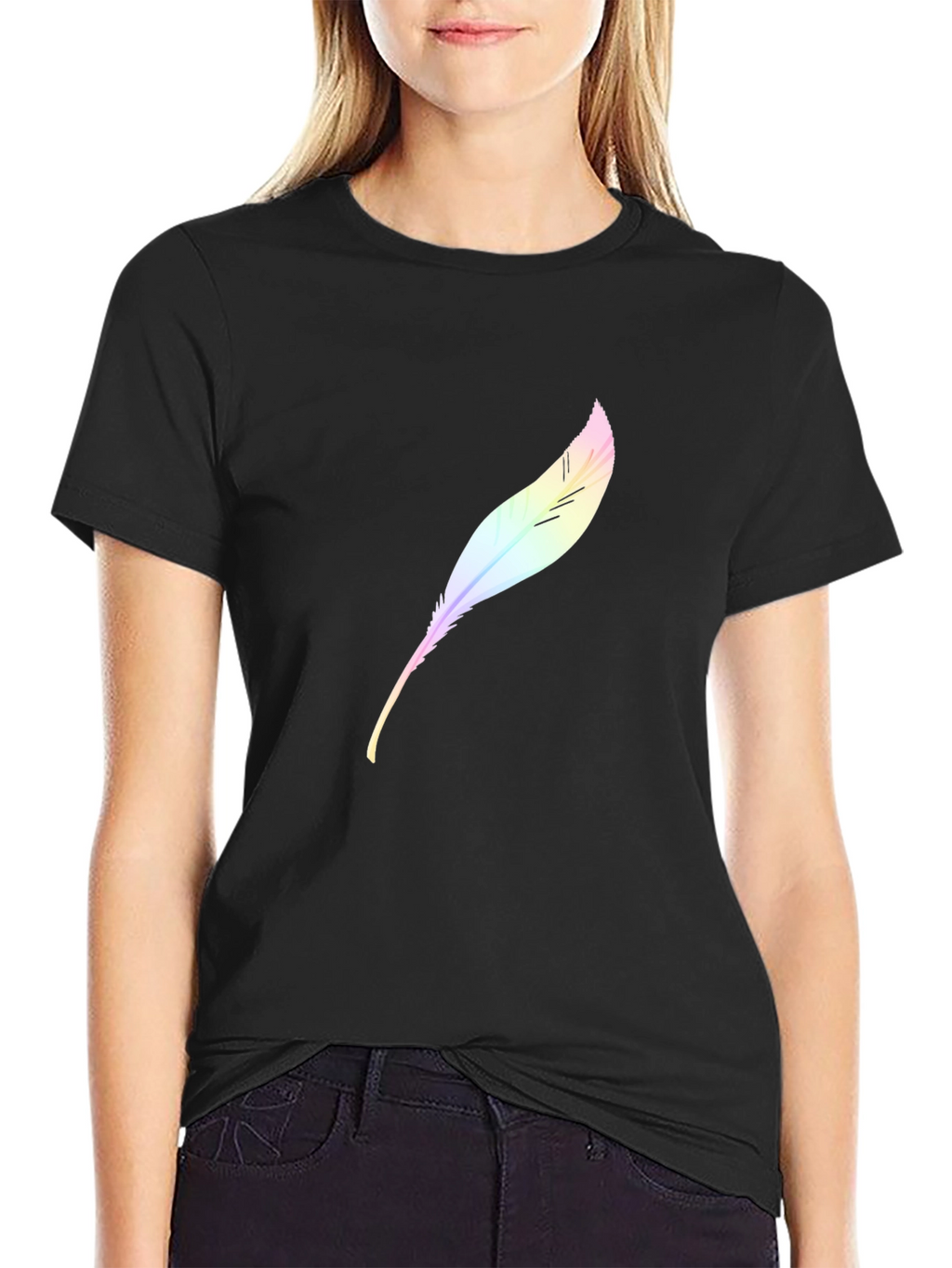 Mens Black T-Shirt with Feather Design