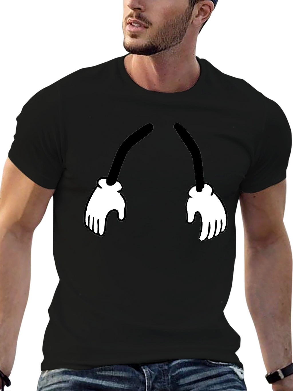 Cartoon Hands Graphic Black T-Shirt