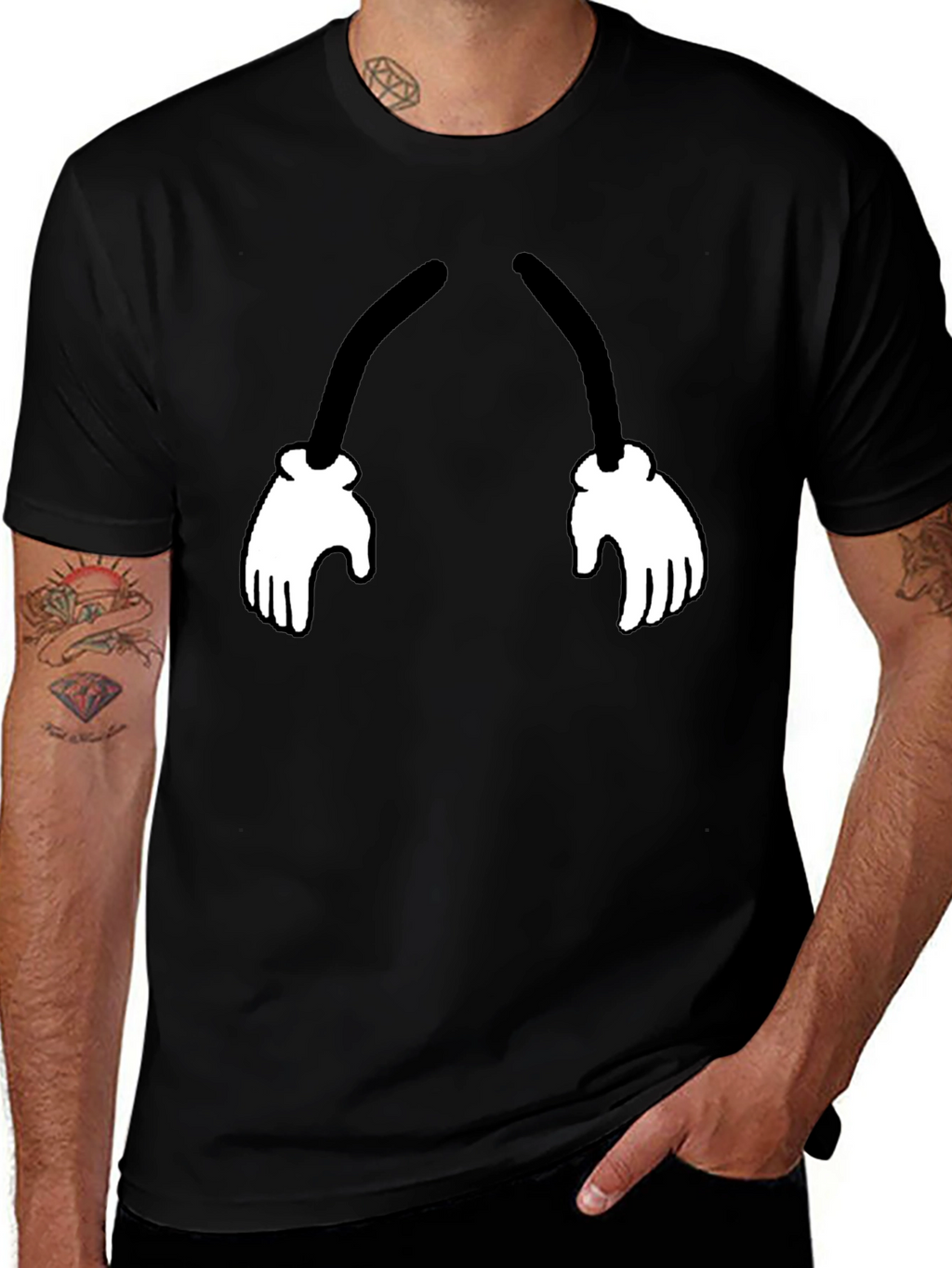 Cartoon Hands Graphic Black T-Shirt