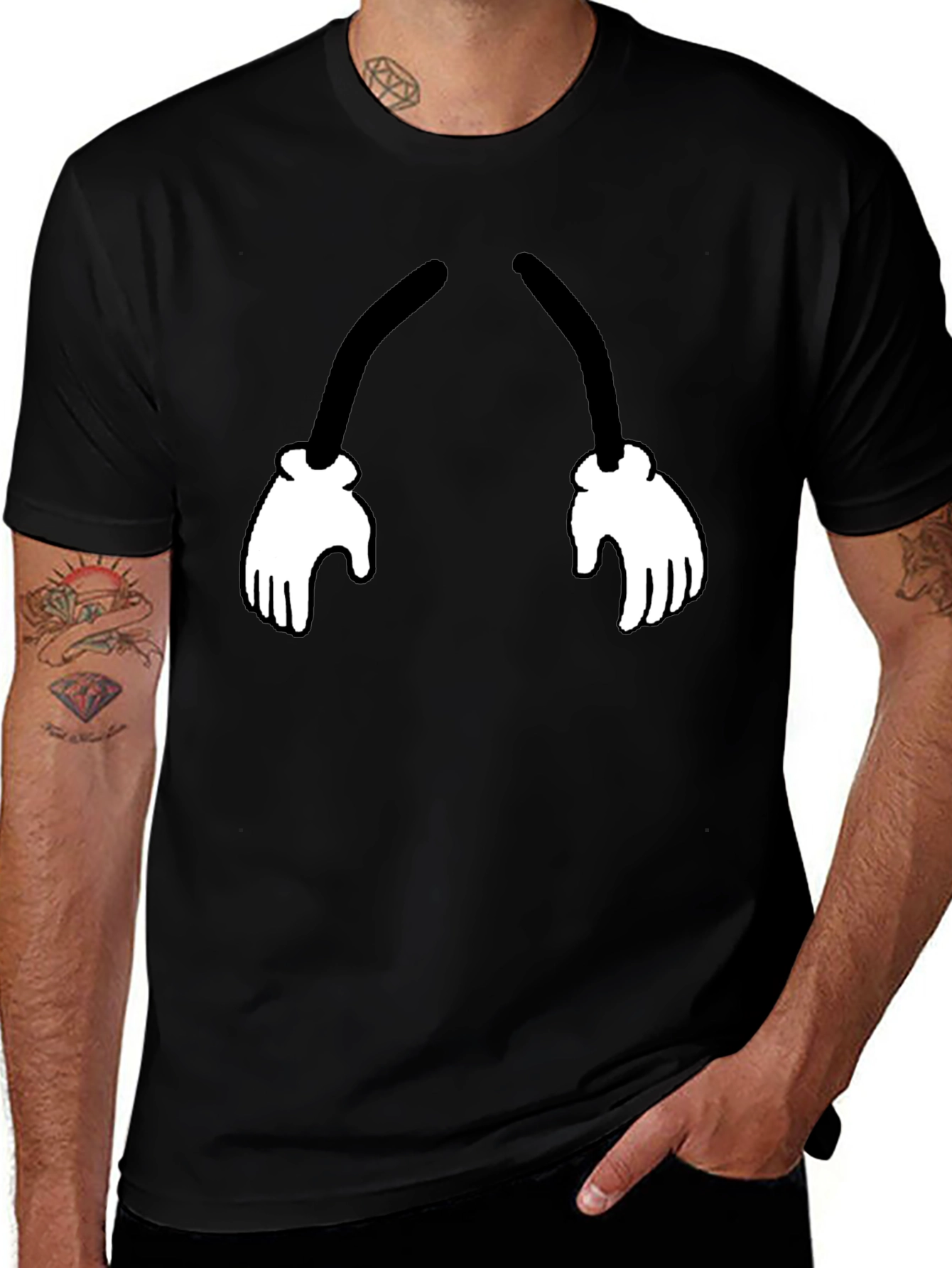 Cartoon Hands Graphic Black T-Shirt